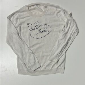 J. Crew mercantile merino, cotton White Sweater with fox embroidery, long sleeve